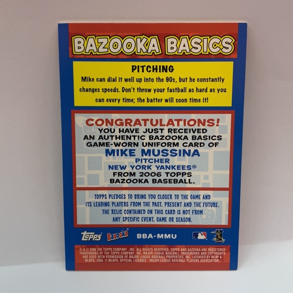 2006 Topps Bazooka Pitching Basics Mike Mussina Game Worn Auto #BBA-MMU (020) - Picture 2 of 2